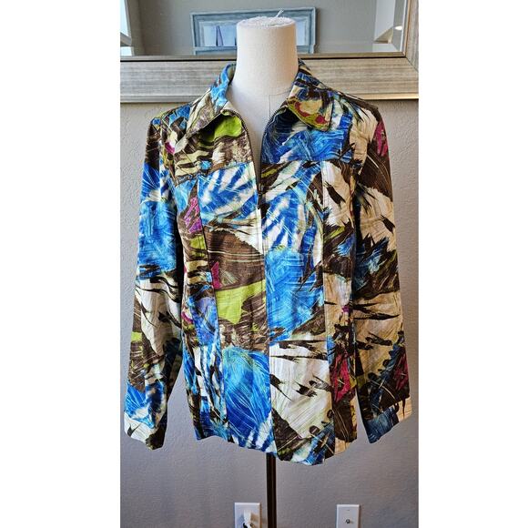 NWOT Additions by Chico's Size 2 Abstract Print Full Zip‎ Jacket Women L Multi - Picture 1 of 6